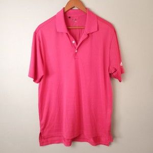 Adidas ClimaLite Mens Medium Bright Pink Golf Polo 1/4 Button Short Sleeve